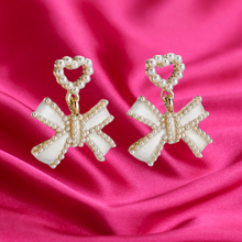 Load image into Gallery viewer, Pearly Heart Bow Earrings
