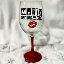 Load image into Gallery viewer, Merry Fetchmas Red Glitter Wine Glass
