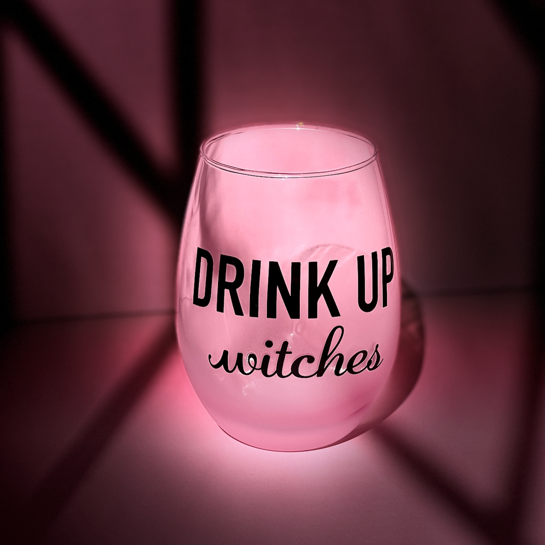 Drink Up Witches Frosted Wine Glass