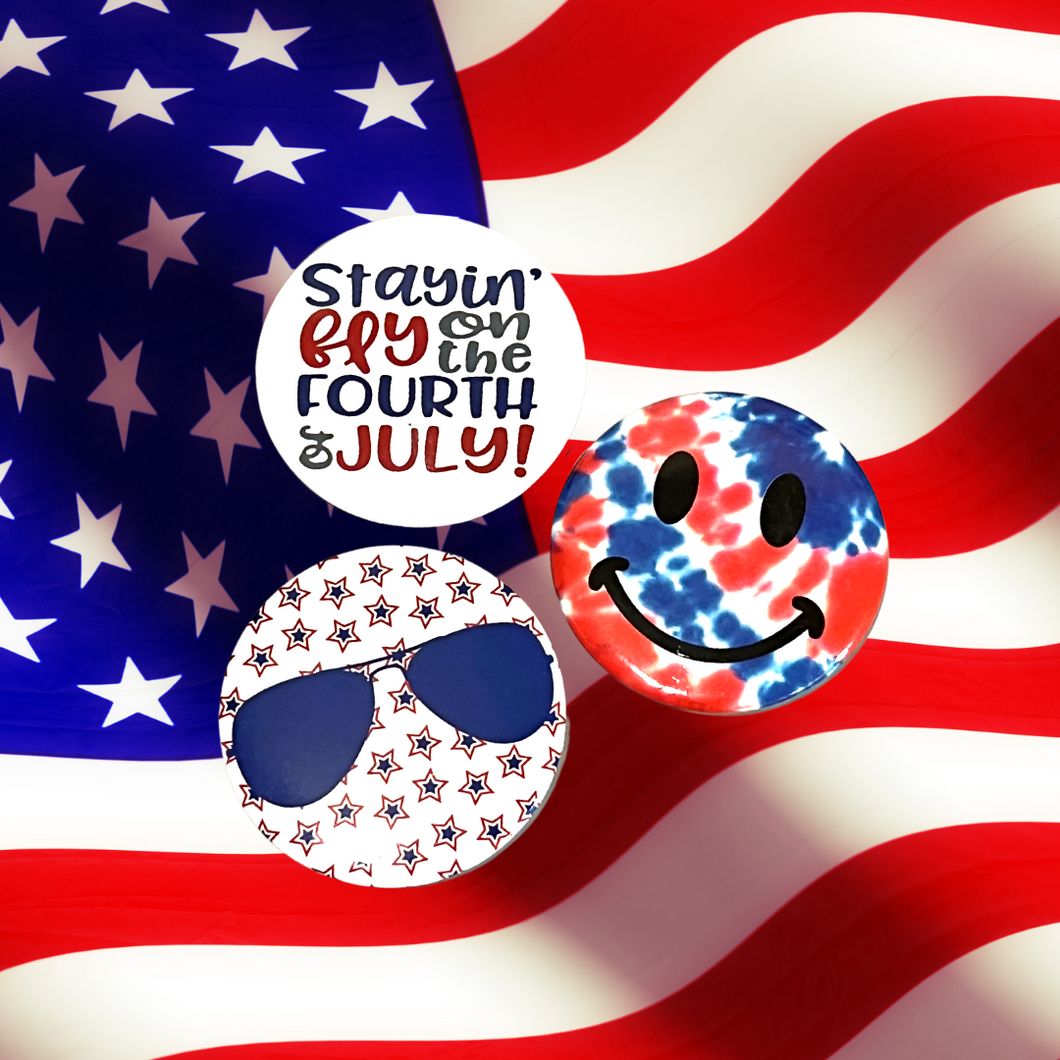 4th of July Button Pins - Set of 3